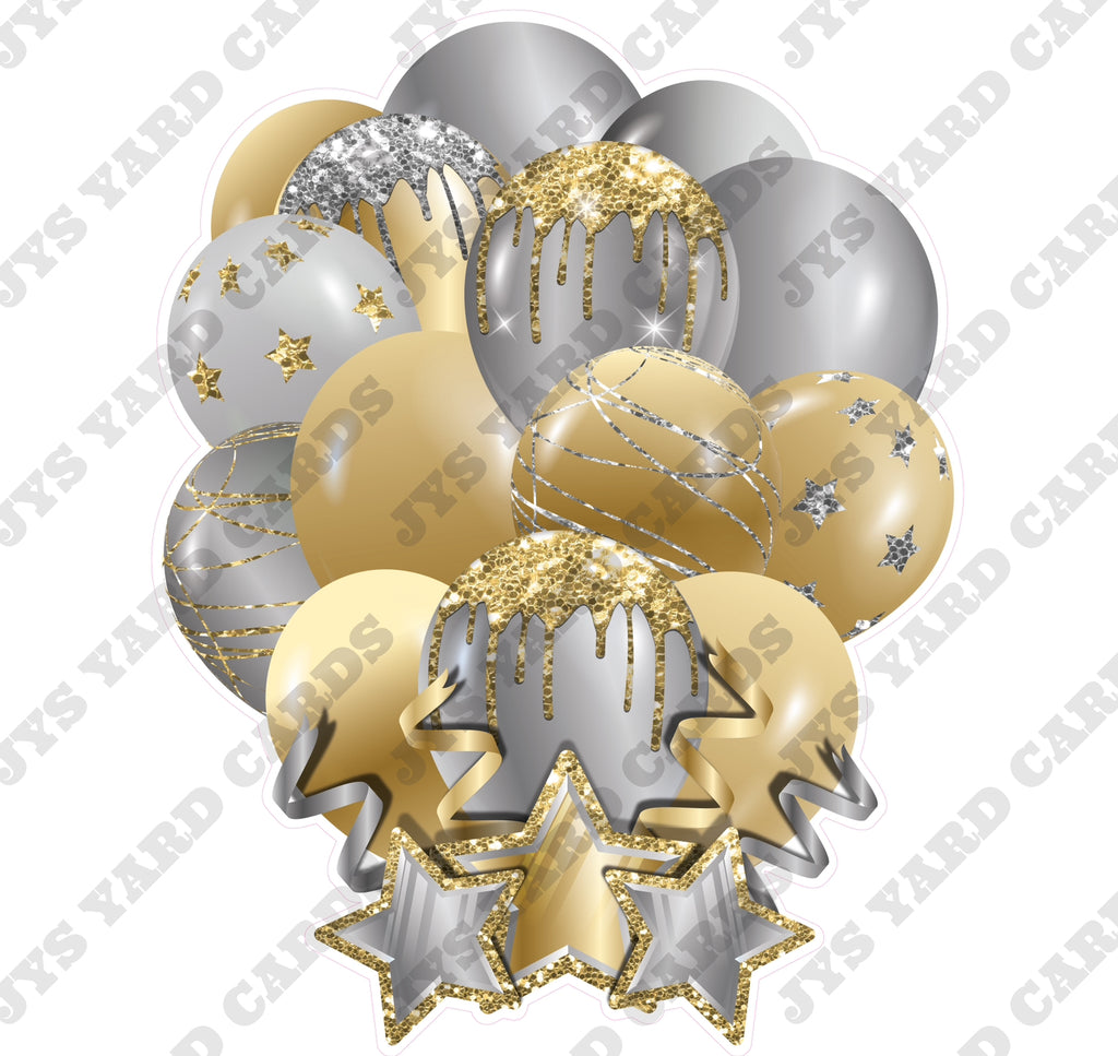 SINGLE JAZZY SOLID BALLOON: GOLD AND SILVER - Yard Card Signs by JYS International