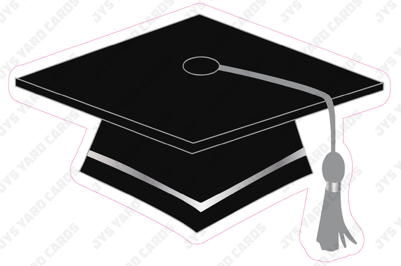 GRAD CAP: SILVER - Yard Card Signs by JYS International