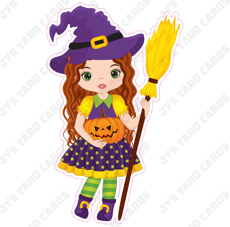 WITCH LIGHT GIRL WITH PUMPKIN - Yard Card Signs by JYS International