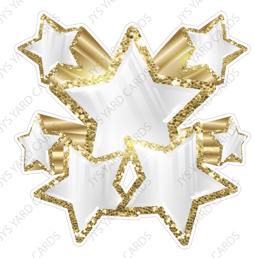 SHOOTING STARS: WHITE & GOLD - Yard Card Signs by JYS International