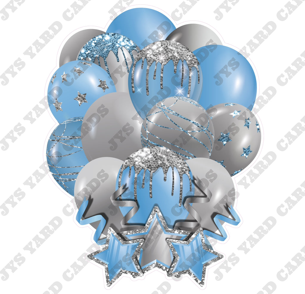 SINGLE JAZZY SOLID BALLOON: LIGHT BLUE AND SILVER - Yard Card Signs by JYS International