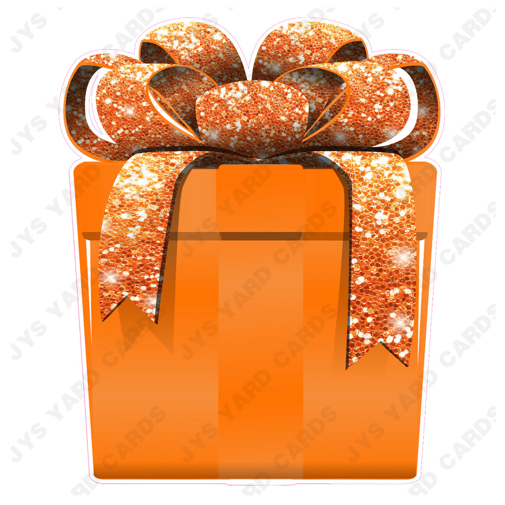 PRESENT: ORANGE w/ ORANGE BOW - Yard Card Signs by JYS International