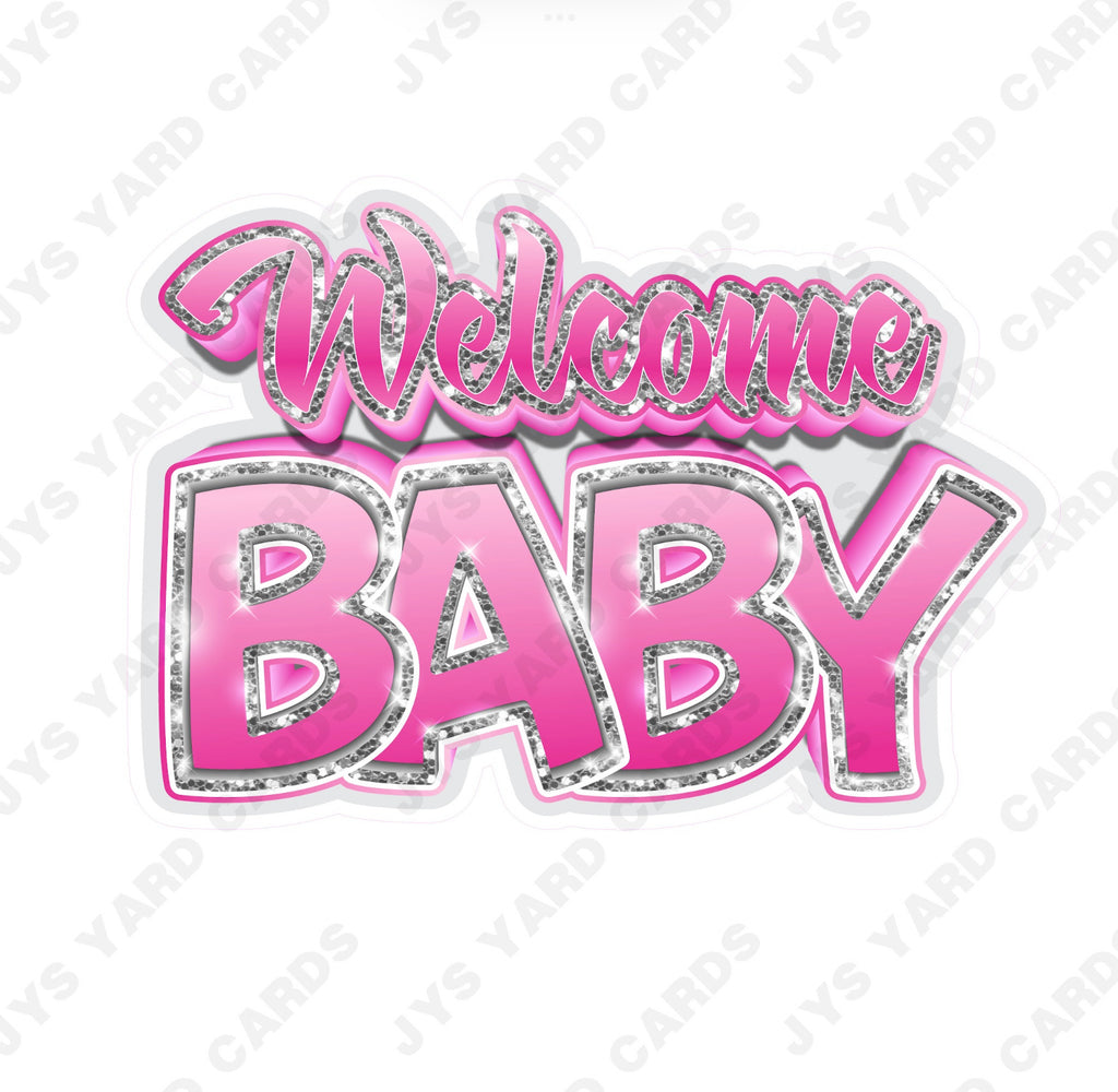 WELCOME BABY CENTERPIECE: Pink & Silver - Yard Card Signs by JYS International