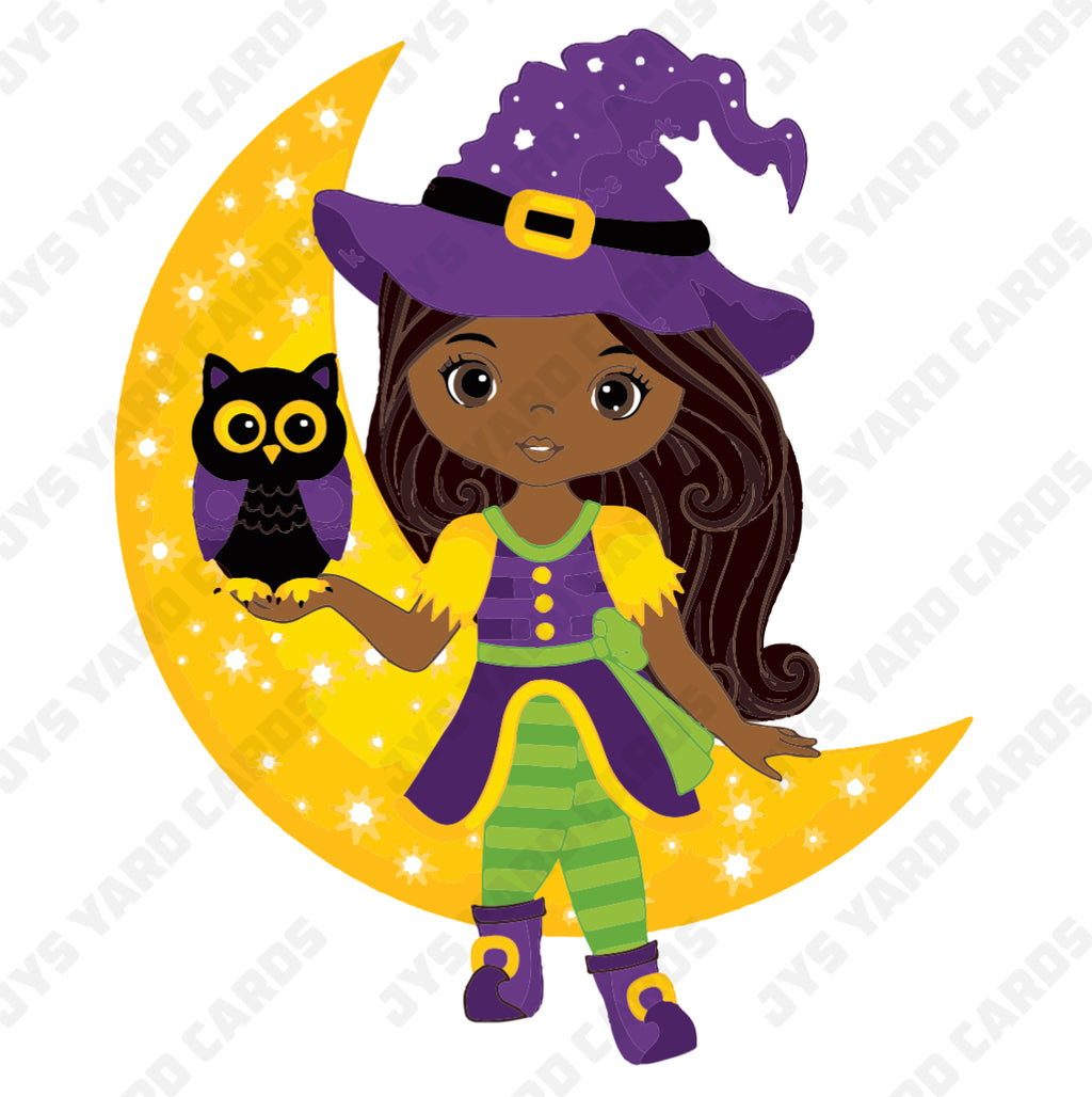 WITCH BROWN GIRL MOON BOO - Yard Card Signs by JYS International