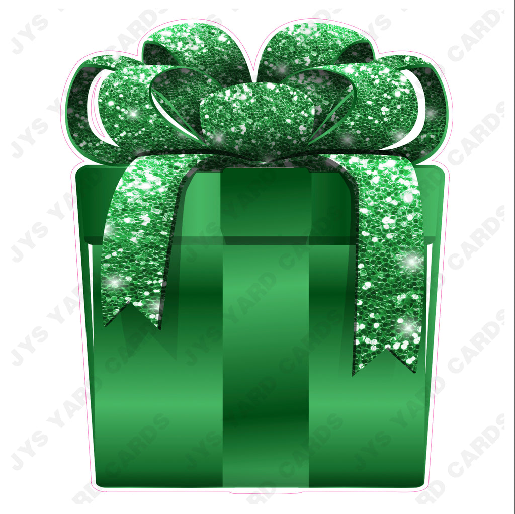 PRESENT: GREEN w/ GREEN BOW - Yard Card Signs by JYS International