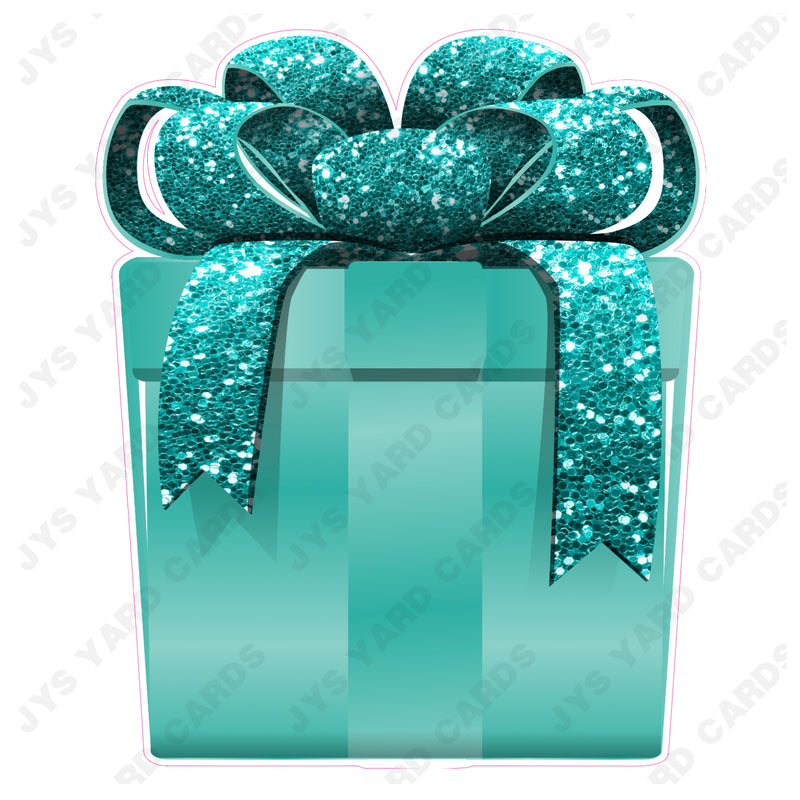 PRESENT: TEAL w/ TEAL BOW - Yard Card Signs by JYS International