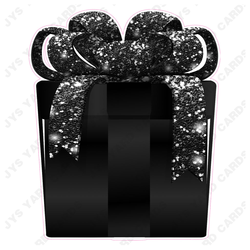 PRESENT: BLACK w/ BLACK BOW - Yard Card Signs by JYS International