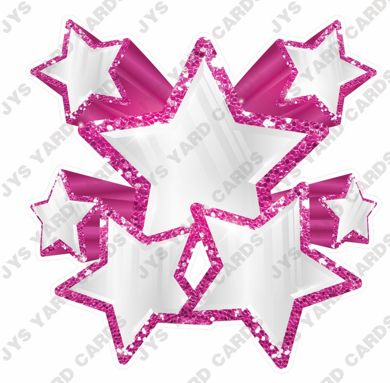 SHOOTING STARS: WHITE & HOT PINK - Yard Card Signs by JYS International