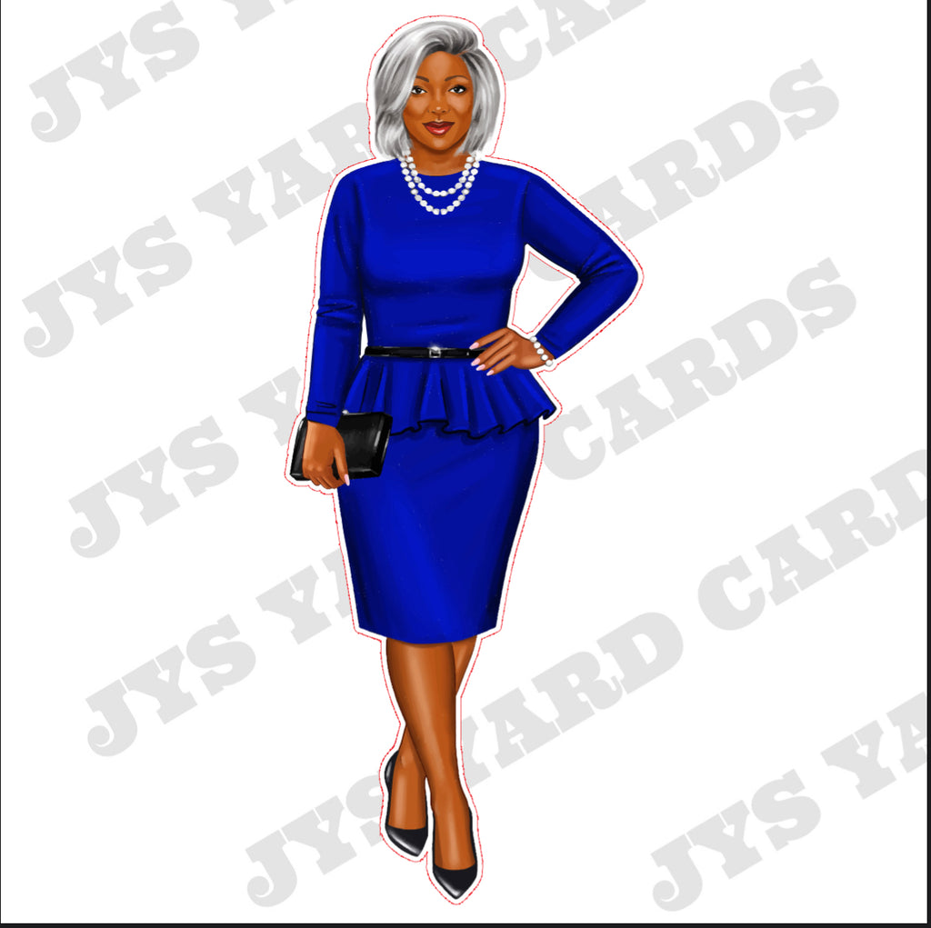 CLASSIC WOMAN: WHITE HAIR & BLUE DRESS - Yard Card Signs by JYS International