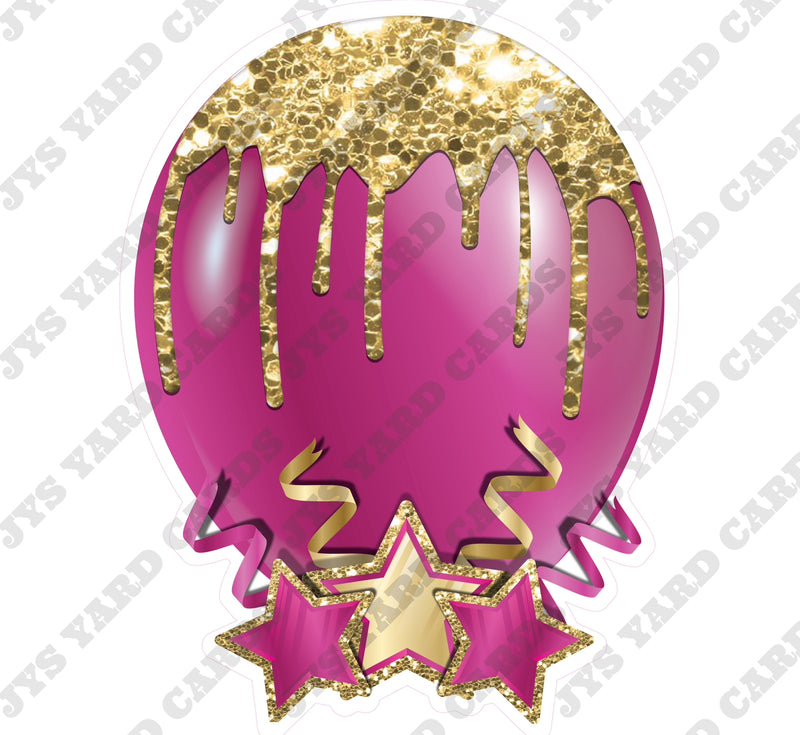 INDIVIDUAL BALLOON: HOT PINK AND GOLD - Yard Card Signs by JYS International