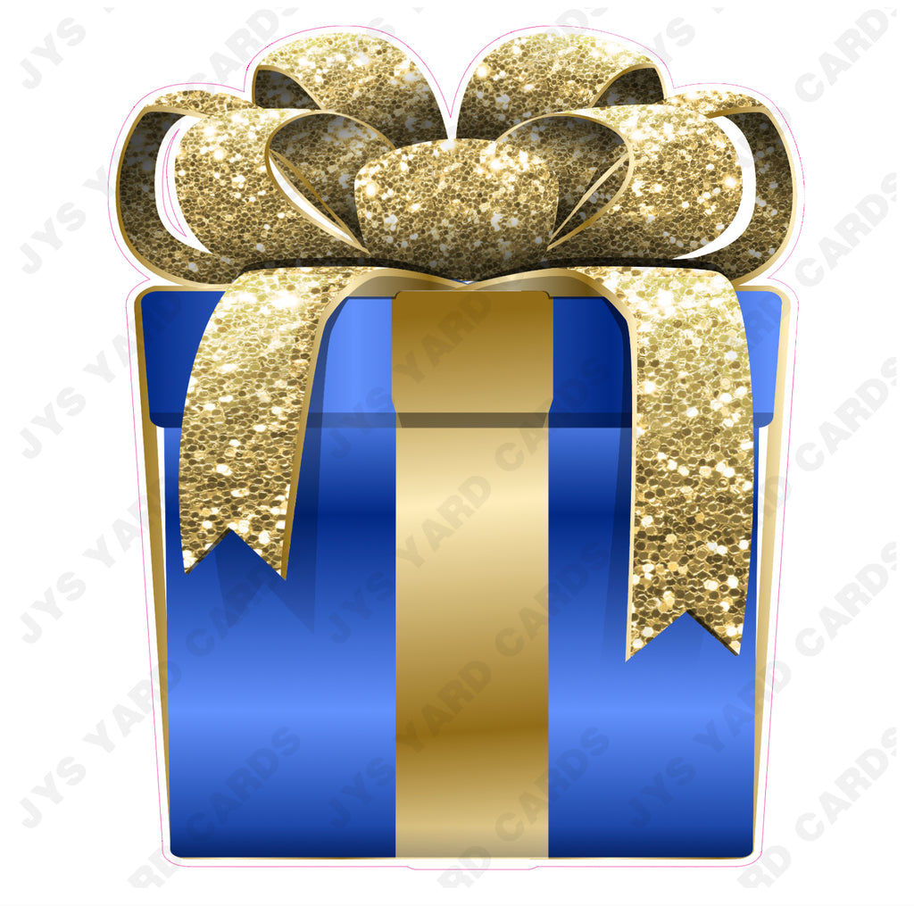 PRESENT: BLUE w/ GOLD BOW - Yard Card Signs by JYS International