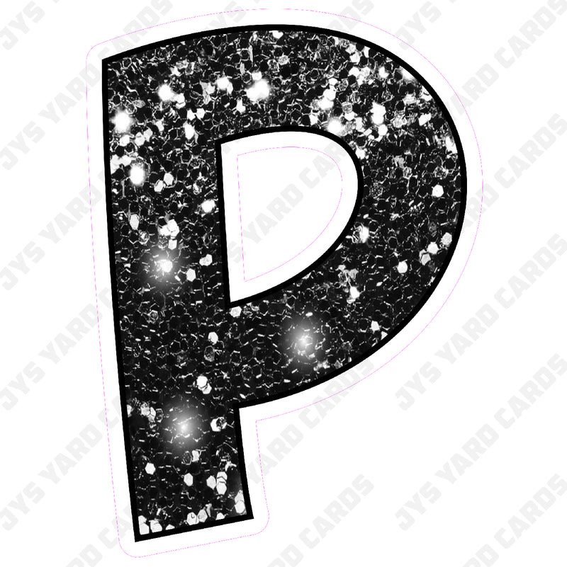 Single Letters: 18” Bouncy Glitter Black - Yard Card Signs by JYS International