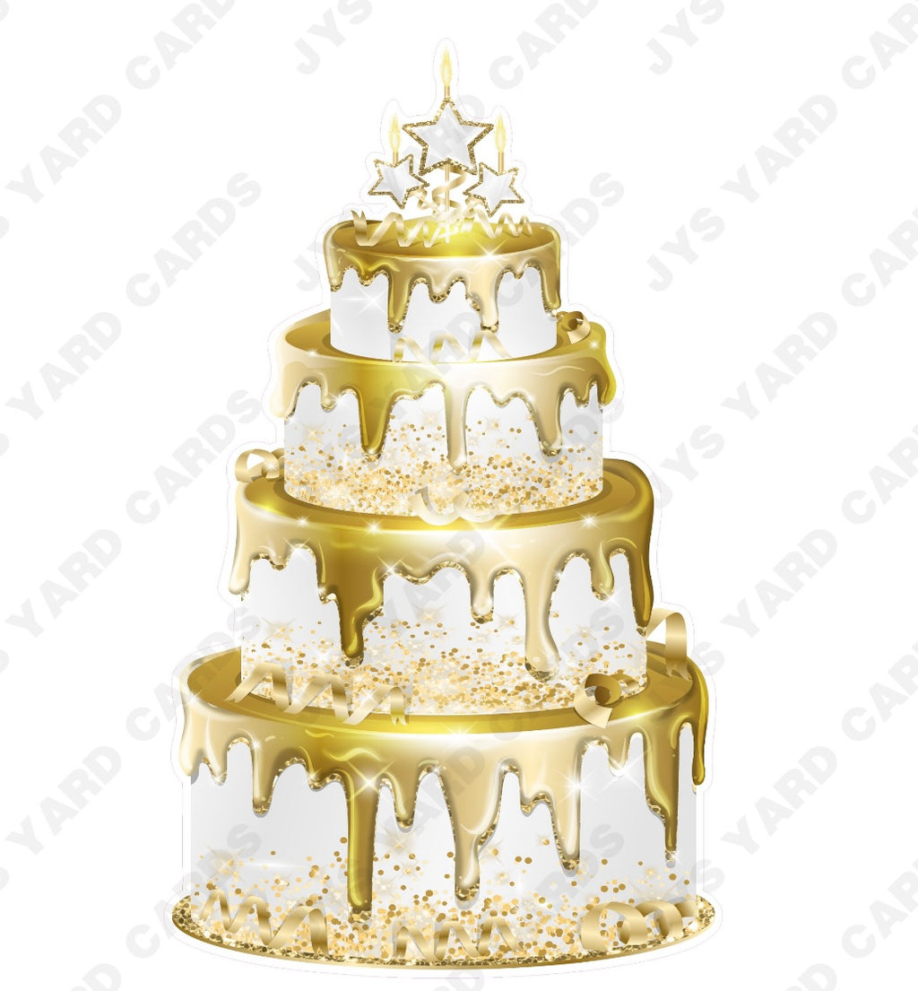 JAZZY CAKE: WHITE & GOLD - Yard Card Signs by JYS International