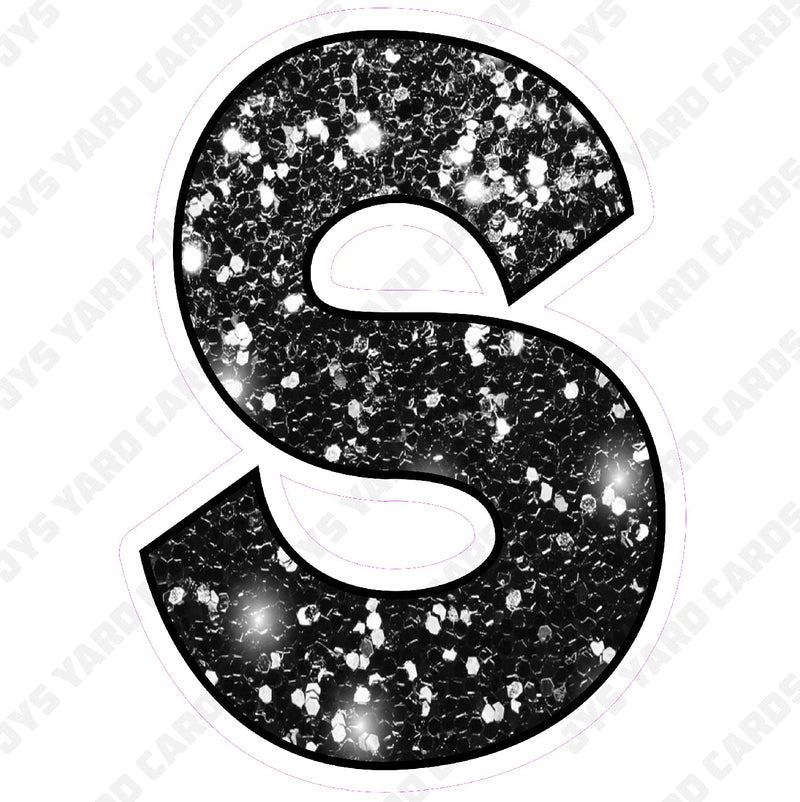 Single Letters: 12” Bouncy Glitter Black - Yard Card Signs by JYS International