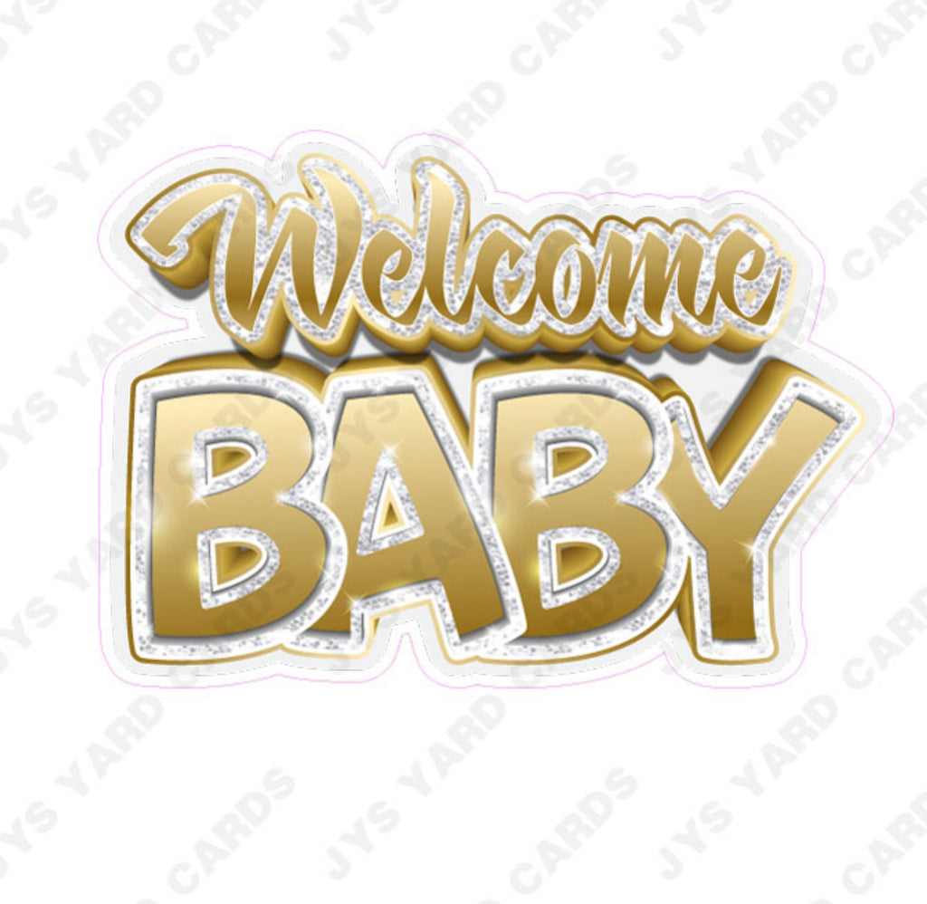 WELCOME BABY CENTERPIECE: Gold & White - Yard Card Signs by JYS International