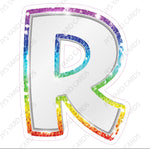 Single Letters: 23” Bouncy Metallic White With Rainbow - Yard Card Signs by JYS International