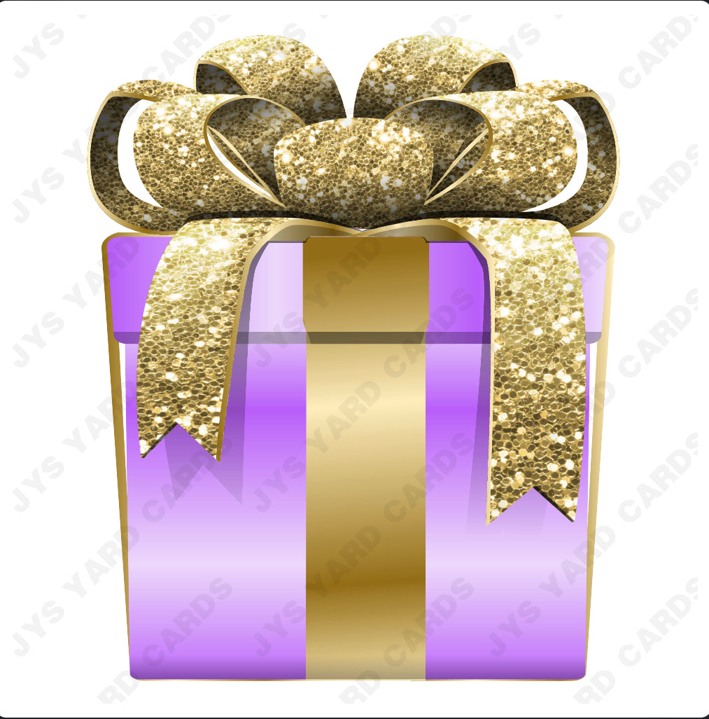 PRESENT: LIGHT PURPLE w/ GOLD BOW - Yard Card Signs by JYS International