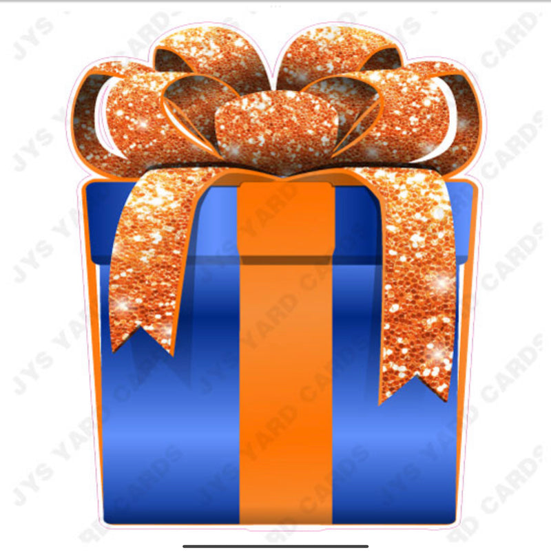 PRESENT: BLUE w/ ORANGE BOW - Yard Card Signs by JYS International