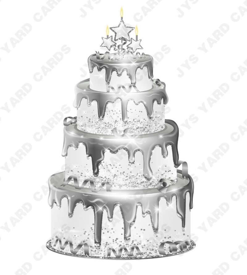 JAZZY CAKE: SILVER & WHITE - Yard Card Signs by JYS International