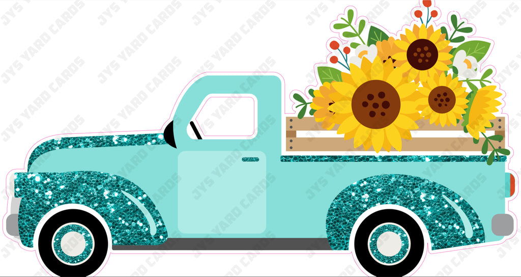 SUNFLOWER PICKUP TRUCK: TEAL - Yard Card Signs by JYS International