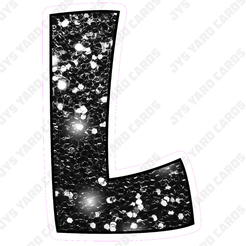 Single Letters: 18” Bouncy Glitter Black - Yard Card Signs by JYS International