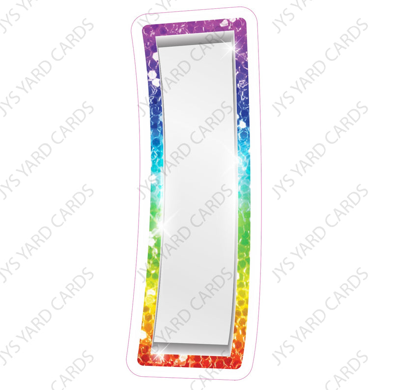 Single Letters: 12” Bouncy Metallic White With Rainbow - Yard Card Signs by JYS International