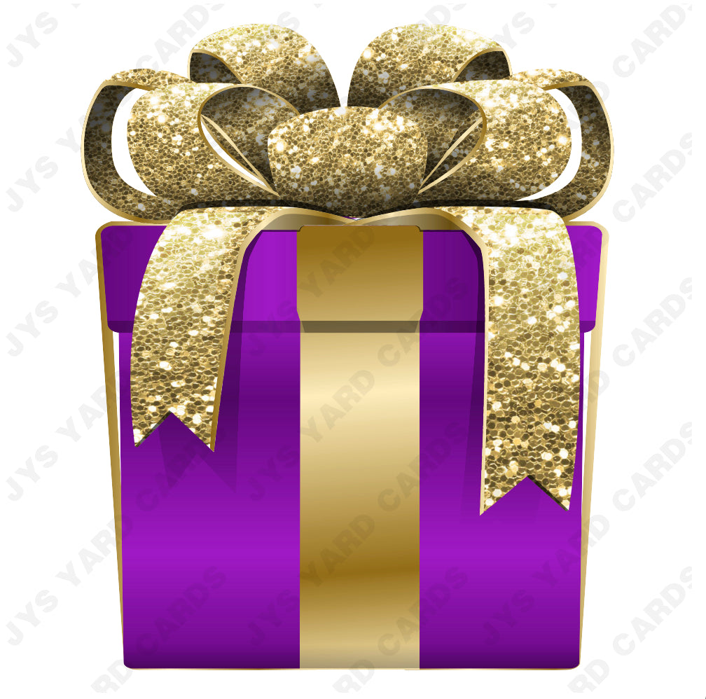 PRESENT: PURPLE w/ GOLD BOW - Yard Card Signs by JYS International