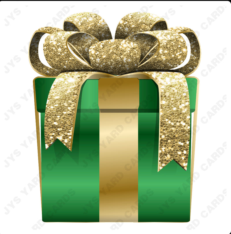 PRESENT: GREEN w/ GOLD BOW - Yard Card Signs by JYS International