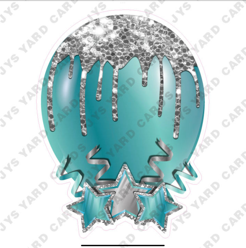 INDIVIDUAL BALLOON: TEAL AND SILVER - Yard Card Signs by JYS International