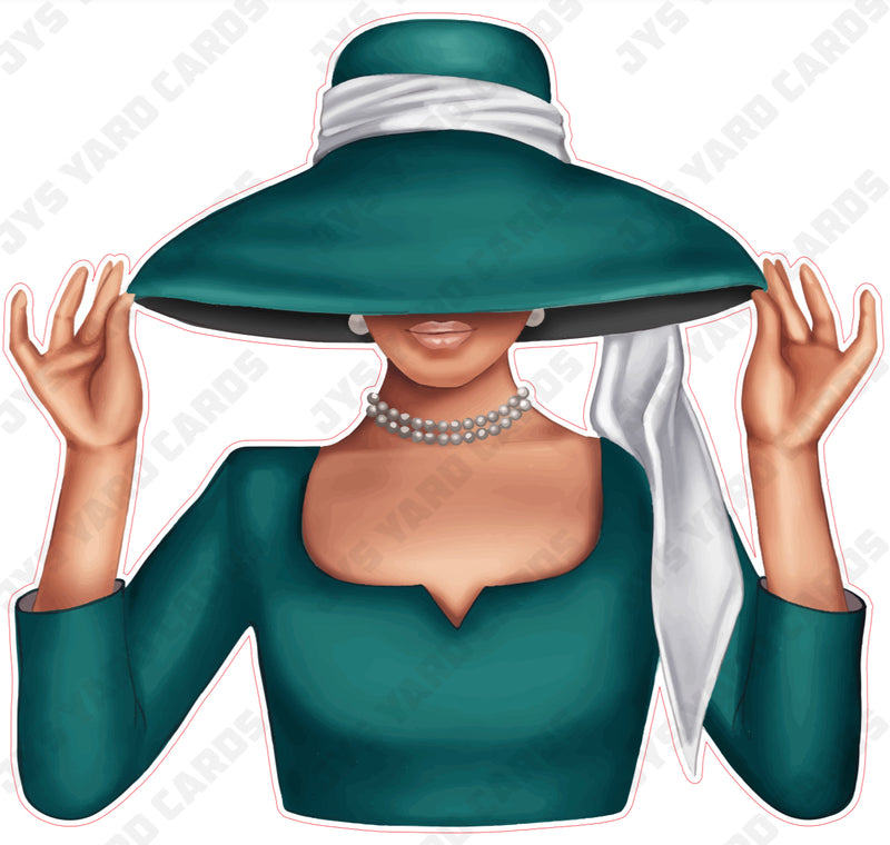 LIGHT WOMAN WITH HAT: TEAL - Yard Card Signs by JYS International