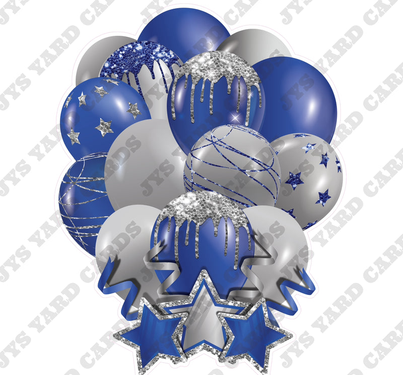 SINGLE JAZZY SOLID BALLOON: BLUE AND SILVER - Yard Card Signs by JYS International