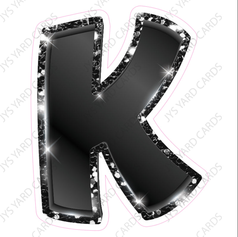 Single Letters: 18” Bouncy Metallic Black - Yard Card Signs by JYS International