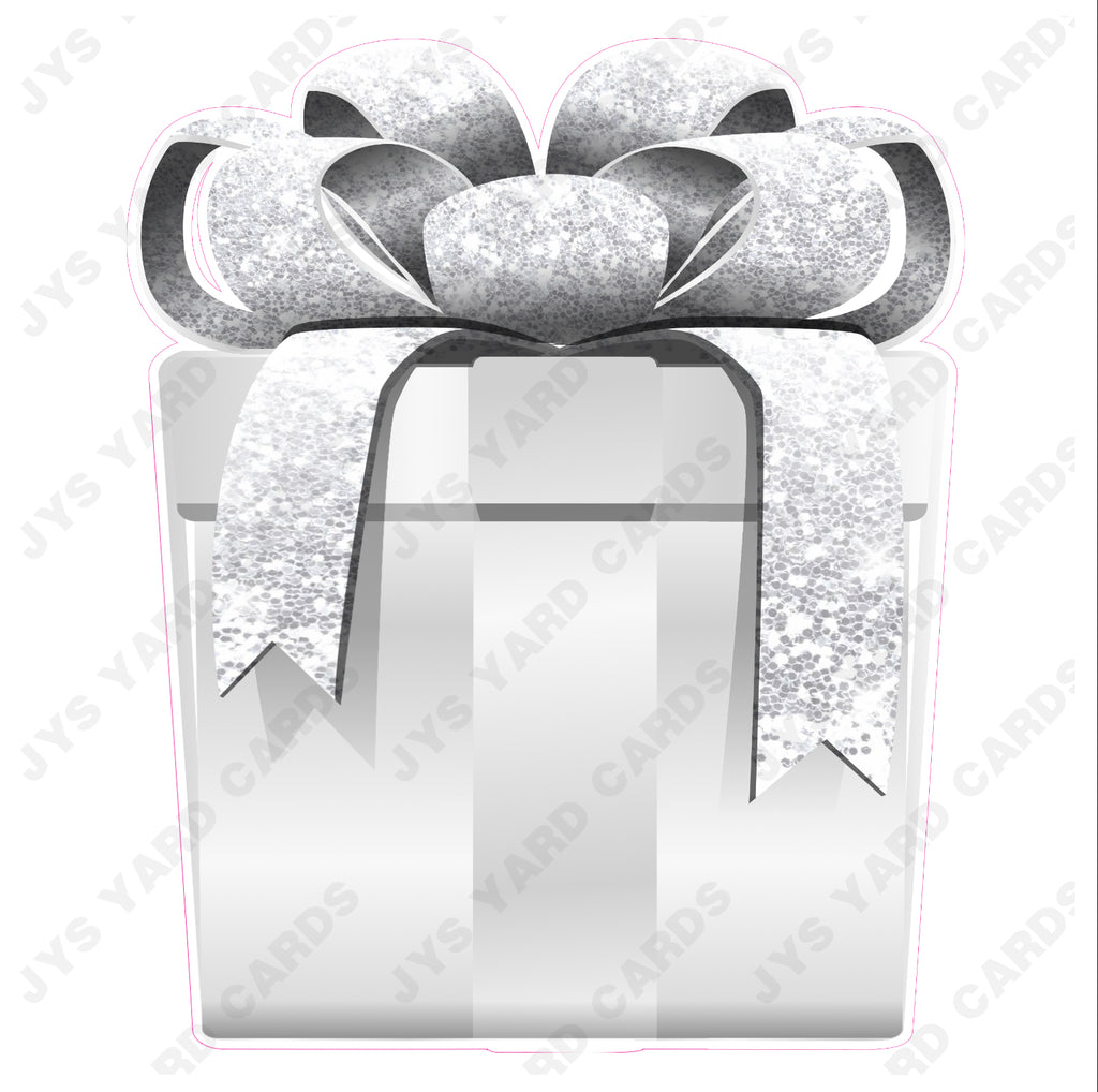 PRESENT: WHITE w/ WHITE BOW - Yard Card Signs by JYS International