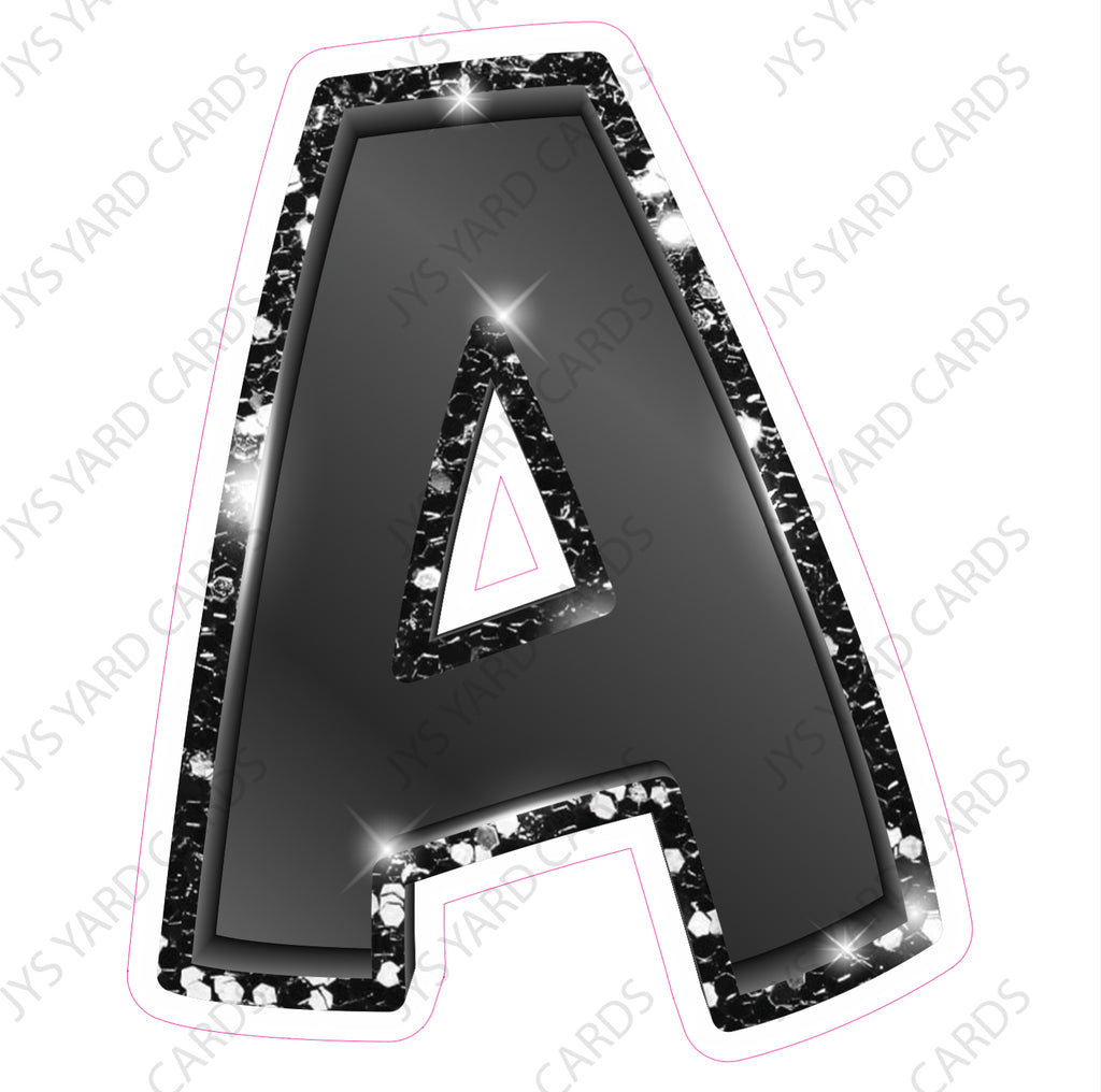 Single Letters: 18” Bouncy Metallic Black - Yard Card Signs by JYS International