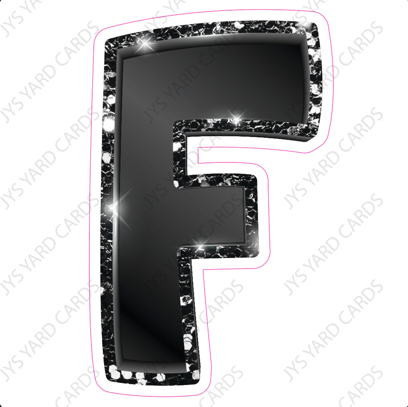 Single Letters: 18” Bouncy Metallic Black - Yard Card Signs by JYS International