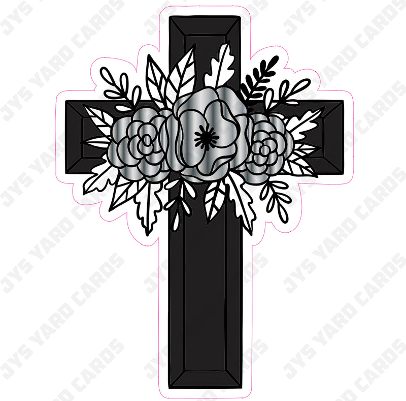 BLACK CREST SILVER FLOWERS - Yard Card Signs by JYS International