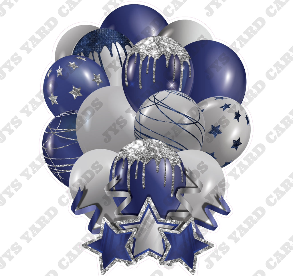 SINGLE JAZZY SOLID BALLOON: NAVY AND SILVER - Yard Card Signs by JYS International