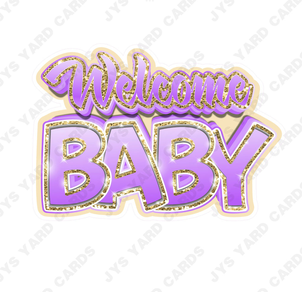 WELCOME BABY CENTERPIECE: Lavender & Gold - Yard Card Signs by JYS International