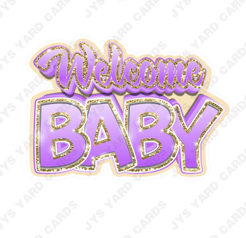 WELCOME BABY CENTERPIECE: Lavender & Gold - Yard Card Signs by JYS International