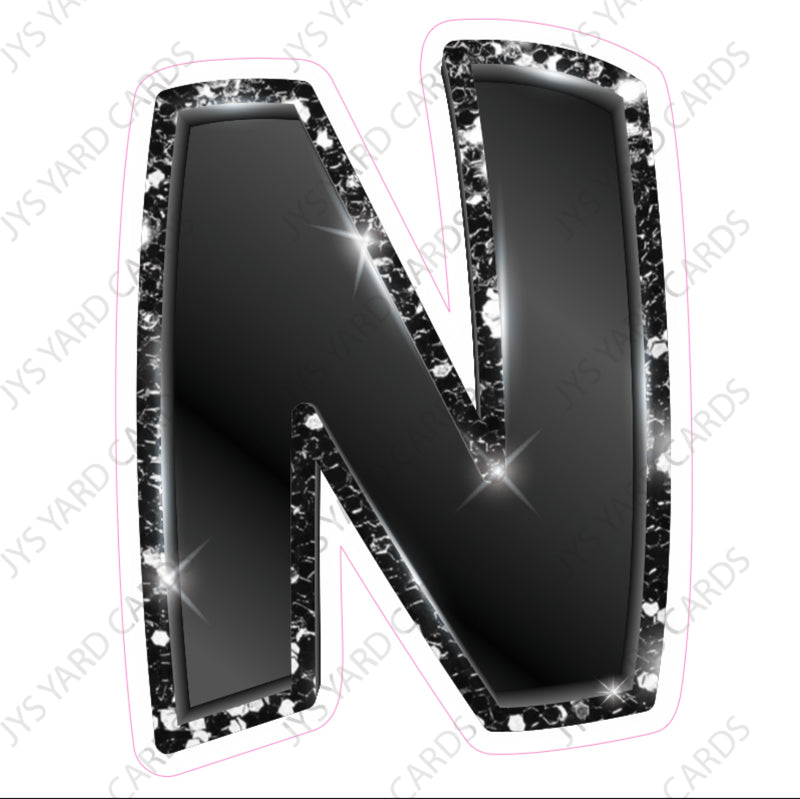 Single Letters: 18” Bouncy Metallic Black - Yard Card Signs by JYS International