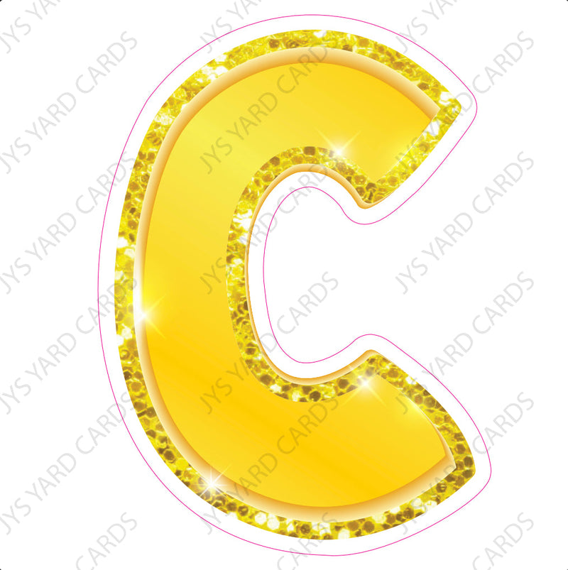 Single Letters: 12” Bouncy Metallic Yellow - Yard Card Signs by JYS International