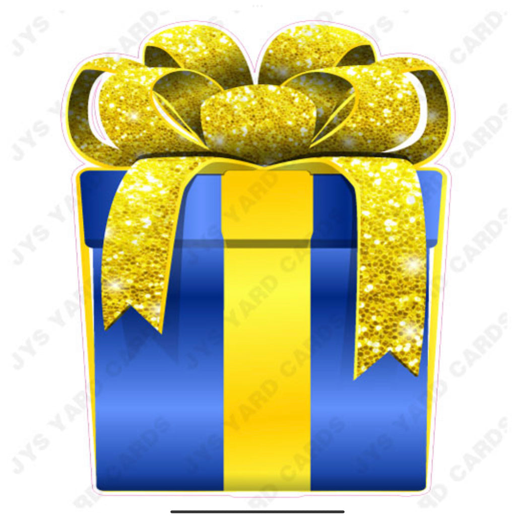 PRESENT: BLUE w/ YELLOW BOW - Yard Card Signs by JYS International