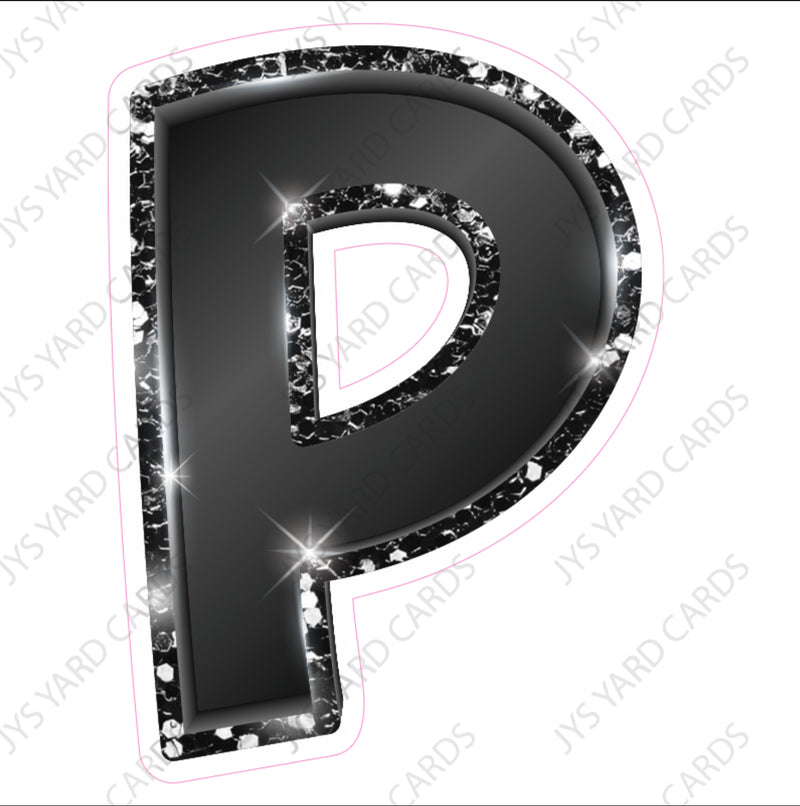 Single Letters: 18” Bouncy Metallic Black - Yard Card Signs by JYS International