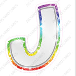 Single Letters: 18” Bouncy Metallic White With Rainbow - Yard Card Signs by JYS International