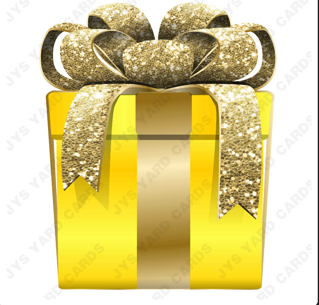 PRESENT: YELLOW w/ GOLD BOW - Yard Card Signs by JYS International