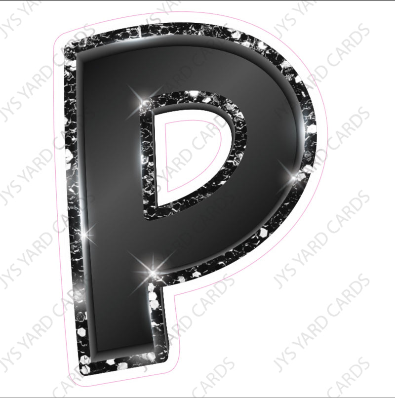 Single Letters: 12” Bouncy Metallic Black - Yard Card Signs by JYS International