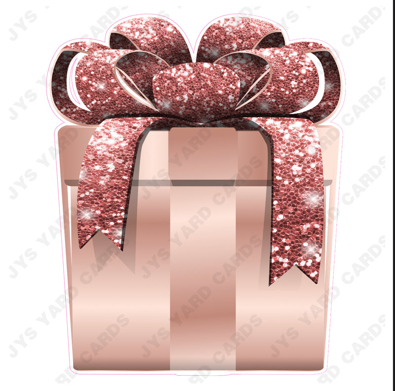 PRESENT: ROSE GOLD w/ ROSE GOLD BOW - Yard Card Signs by JYS International