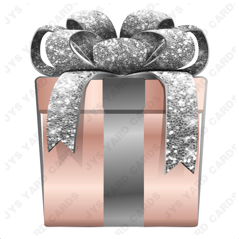 PRESENT: ROSE GOLD w/ SILVER BOW - Yard Card Signs by JYS International