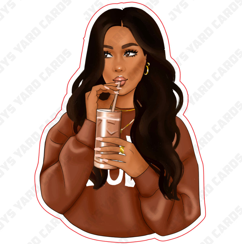 LONGHAIR BROWN GIRL WITH HOODIE: BROWN - Yard Card Signs by JYS International