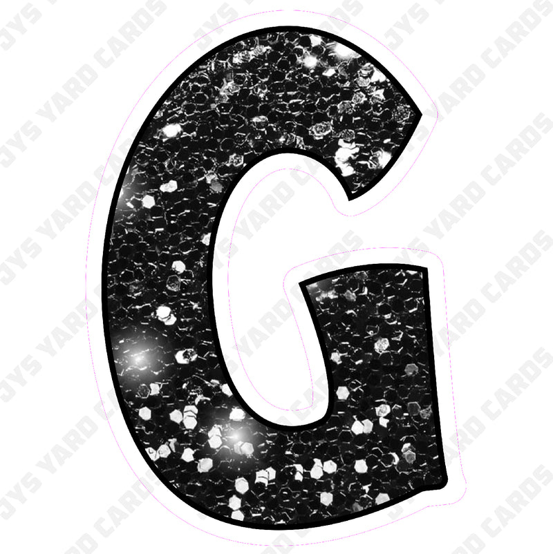 Single Letters: 18” Bouncy Glitter Black - Yard Card Signs by JYS International